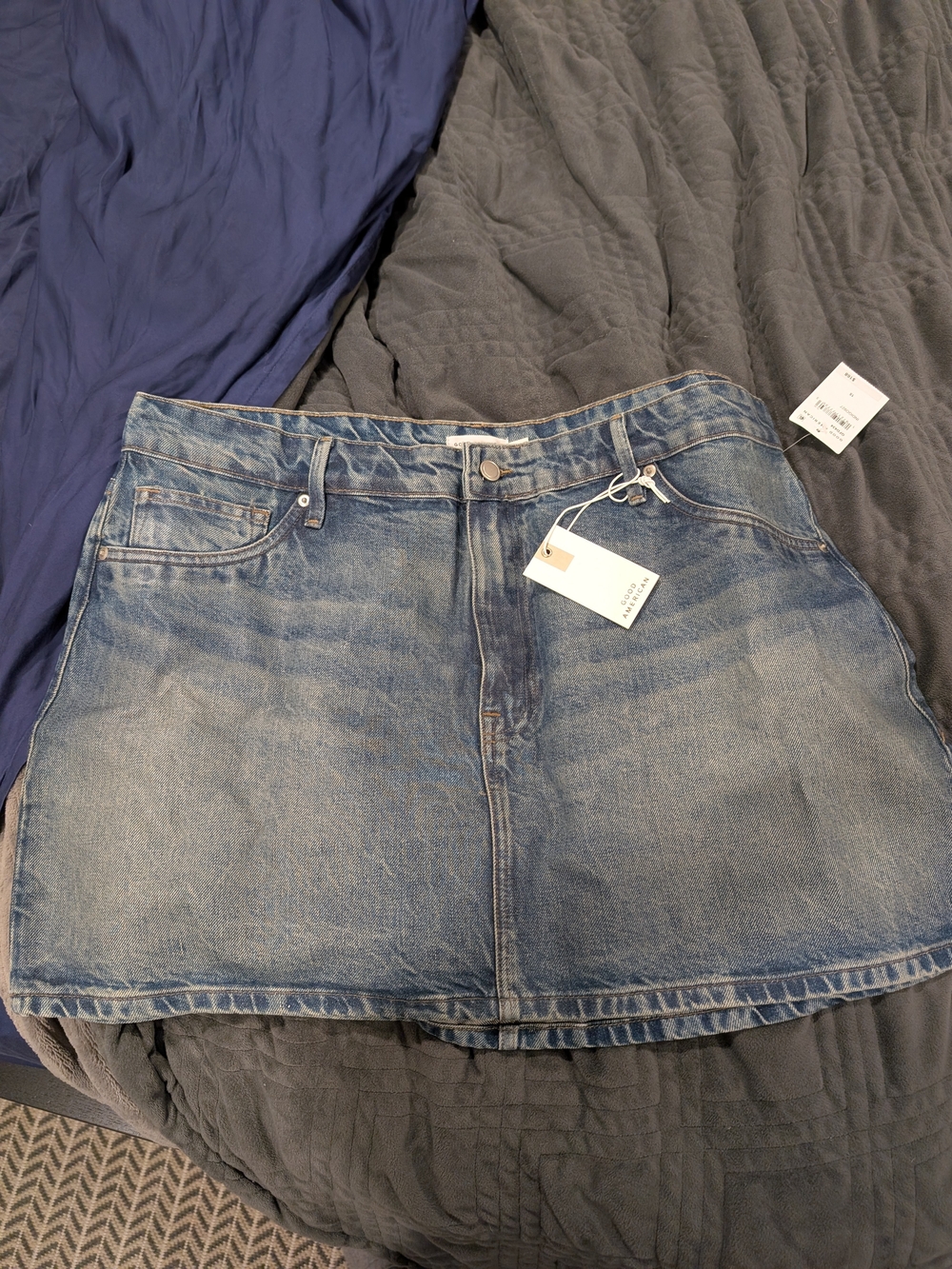 Good American Light Blue Washed Denim Mini Skirt